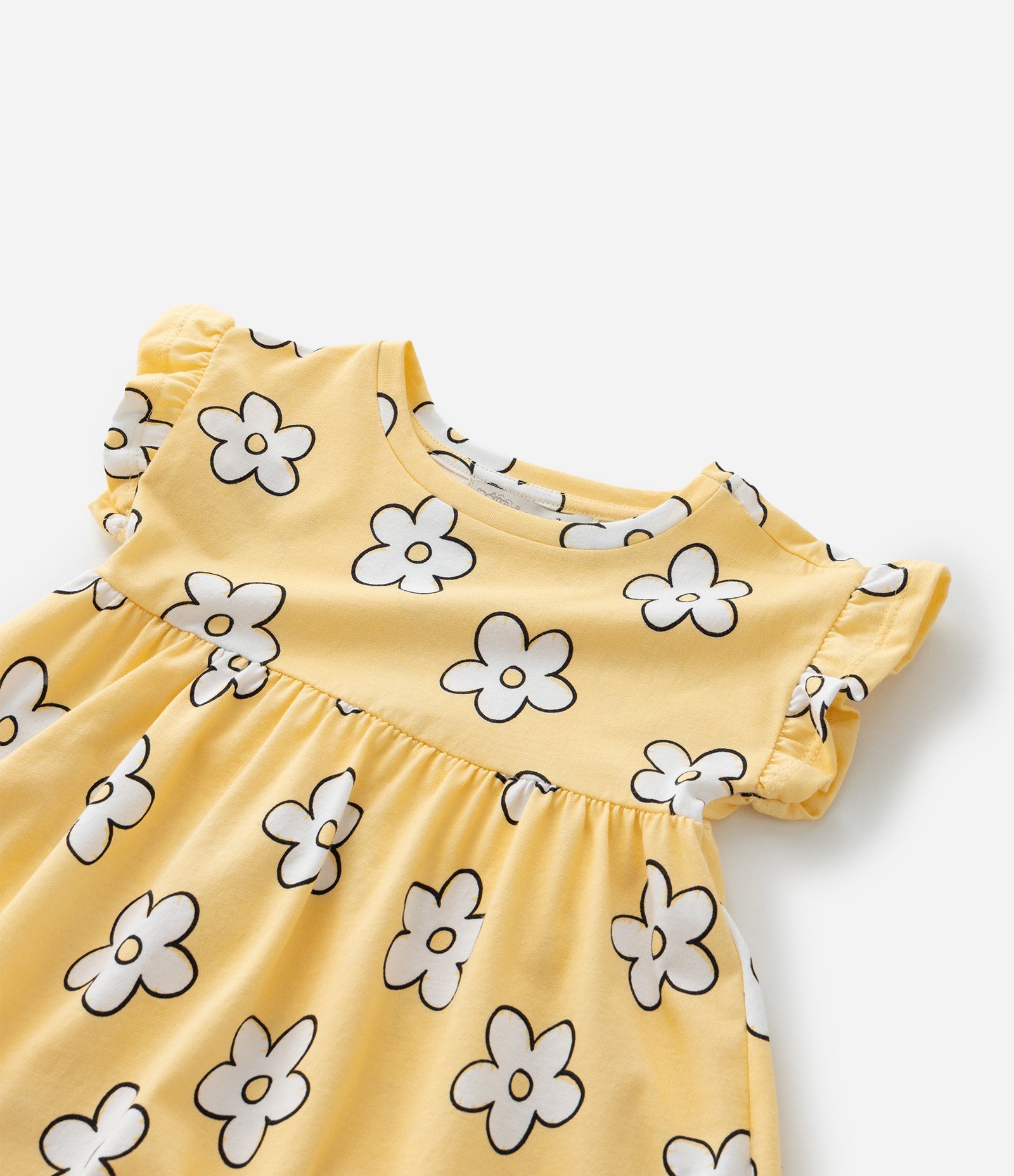 Vestido Infantil com Estampa Florzinhas - Tam 1 a 6 Anos Amarelo 5