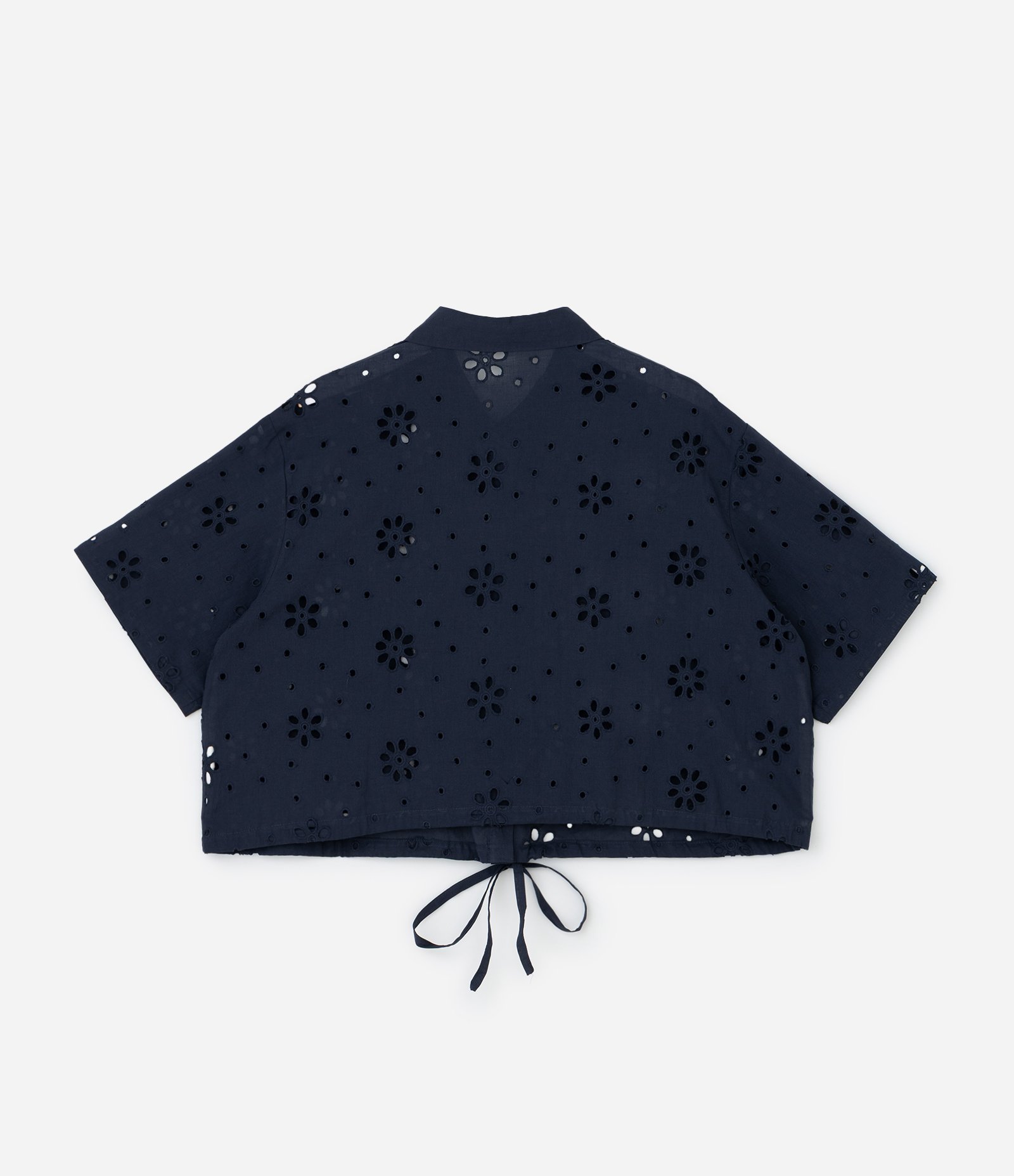 Camisa Cropped em Laise com Amarração na Barra Curve & Plus Size Azul Marinho 5