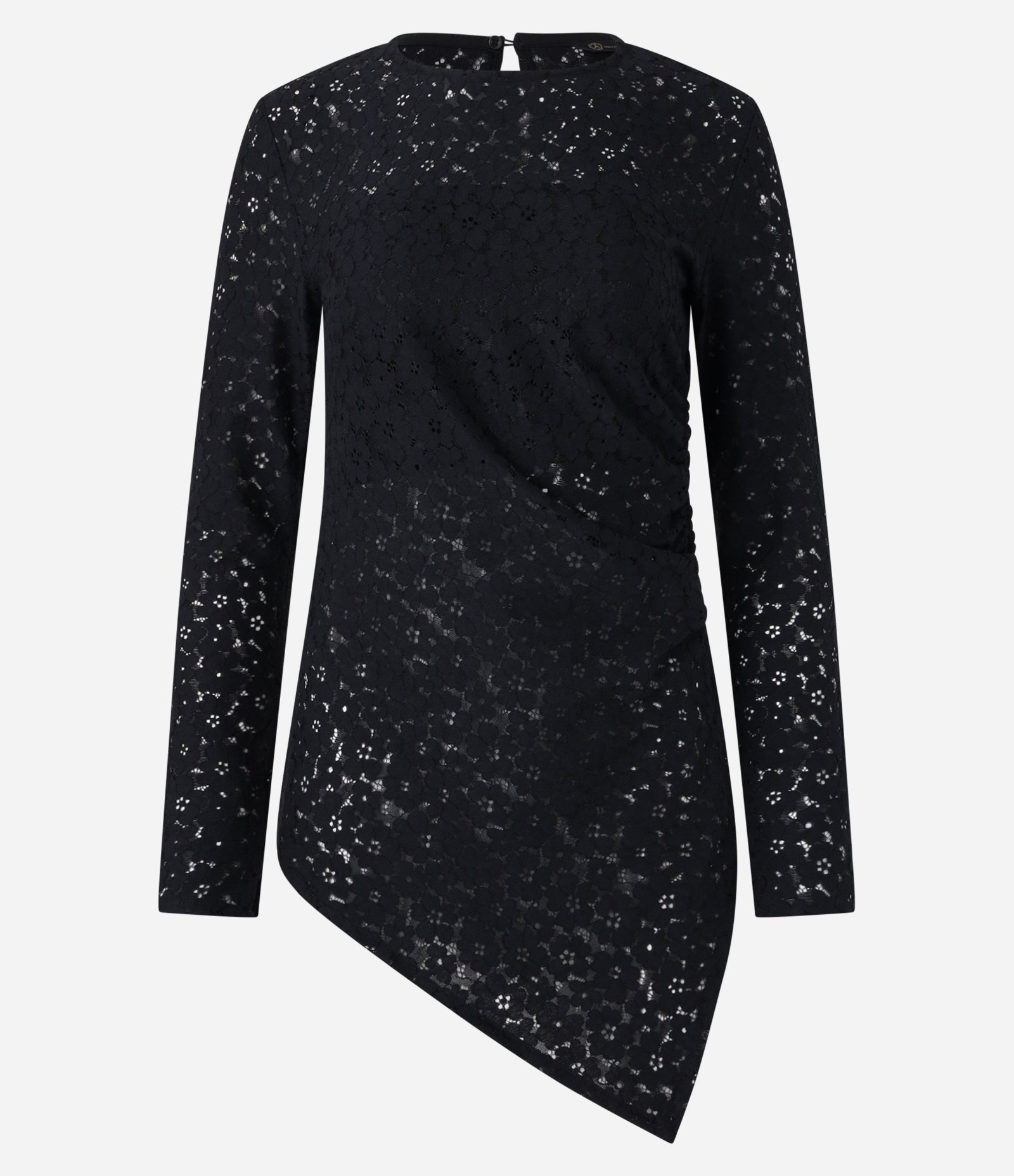 Blusa em Renda com Sobreposição e Manga Longa Preto 4