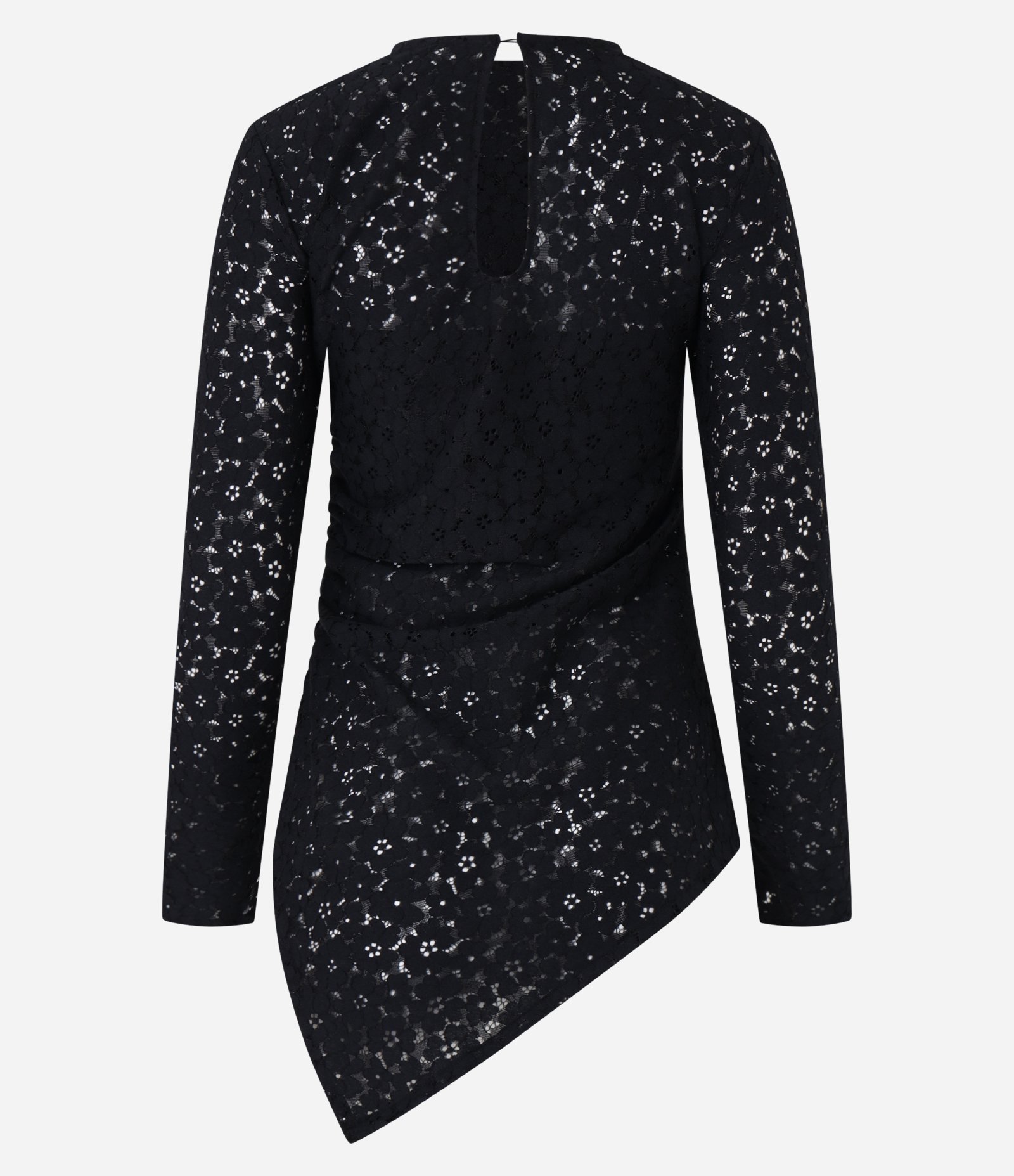 Blusa em Renda com Sobreposição e Manga Longa Preto 6