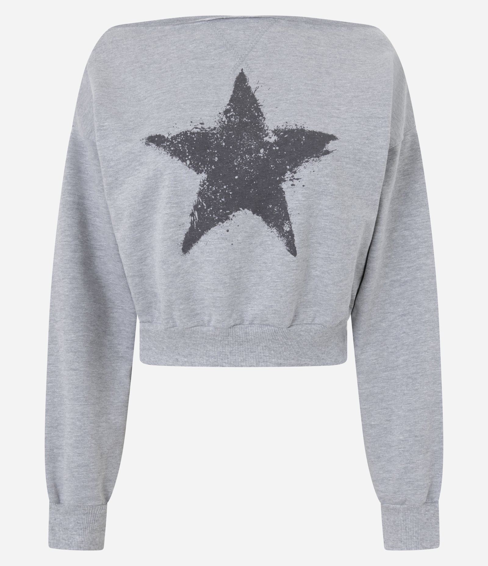 Moletom Cropped com Forro Fleece e Silk de Estrela no Peito Cinza 6