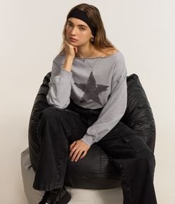 Moletom Cropped com Forro Fleece e Silk de Estrela no Peito