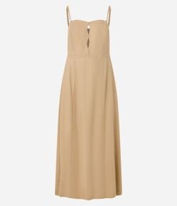Vestido Long Midi em Viscolinho com Recorte no Decote