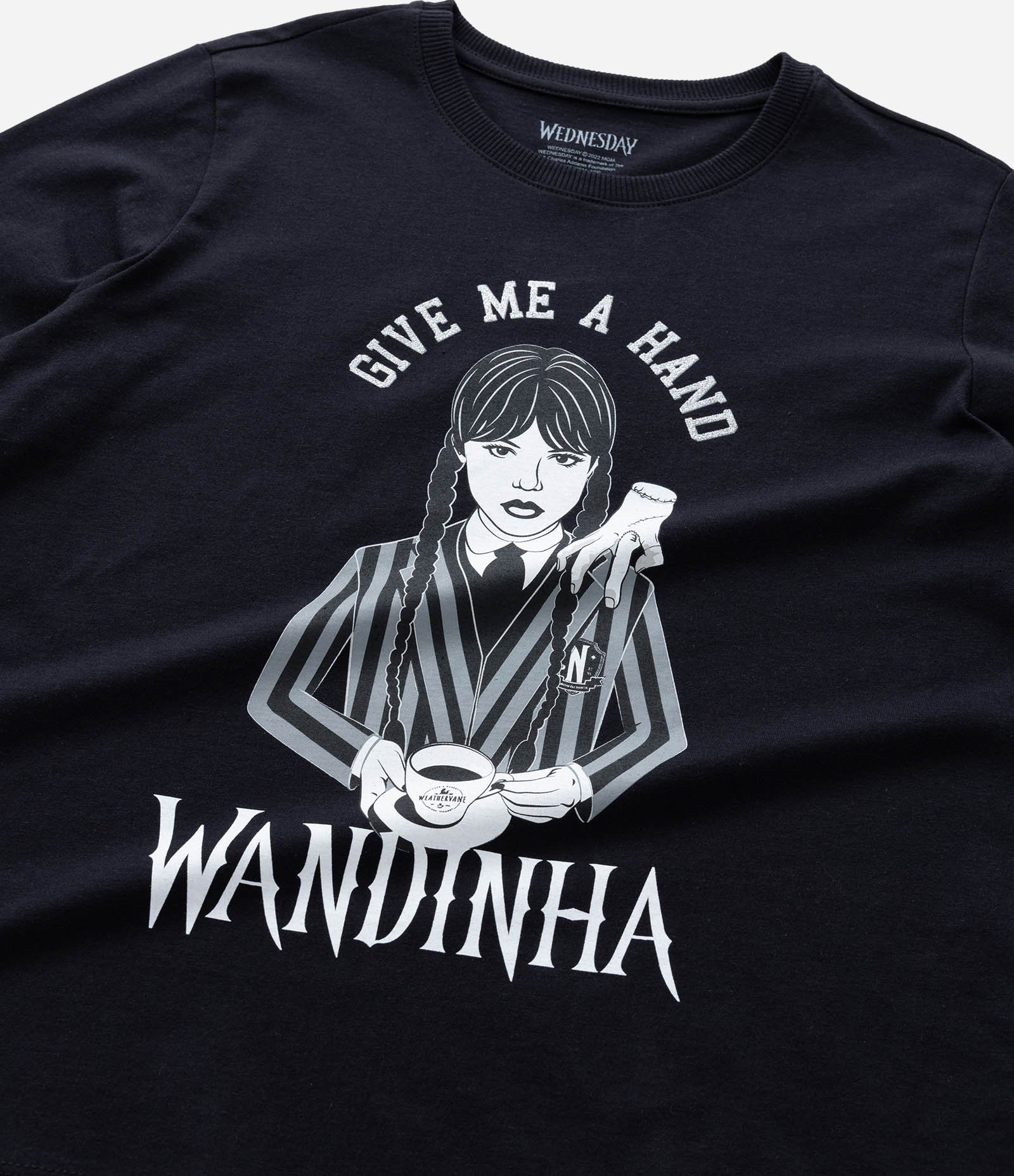 Camiseta Infantil com Estampa Wandinha e Listras - Tam 5 a 14 Anos Preto 5
