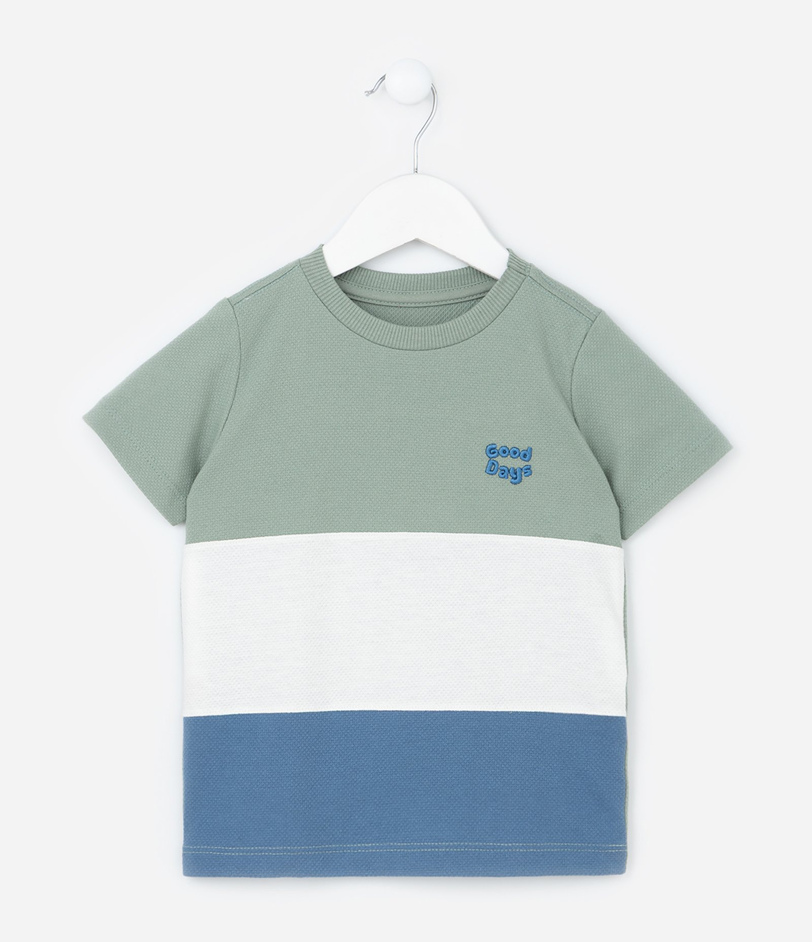 Camiseta Texturizada Infantil com Blocos de Cores e Bordado - Tam 1 a 6 anos 2