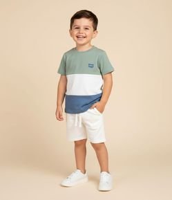 Camiseta Texturizada Infantil com Blocos de Cores e Bordado - Tam 1 a 6 anos