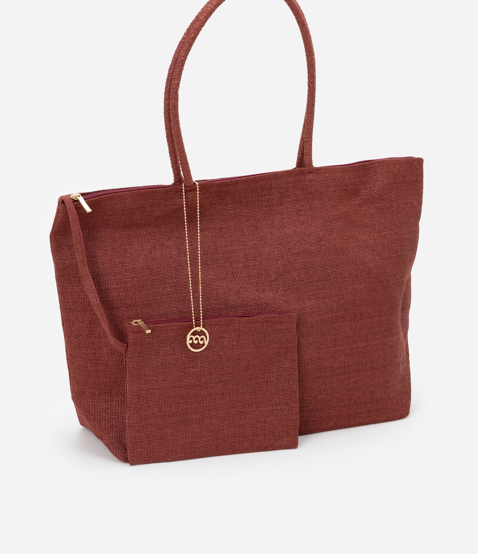 Bolsa de Praia Grande com Alças Finas e Nécessaire Marrom 1