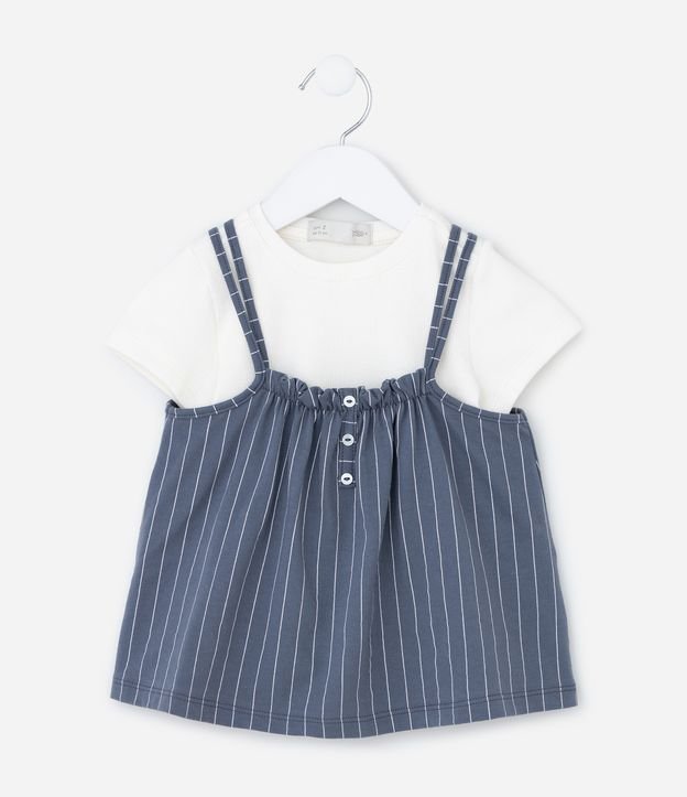 Blusa Infantil Estampa Risca de Giz e Sobreposição - Tam 1 a 6 Anos