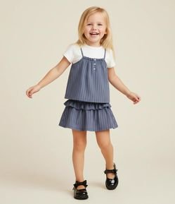 Blusa Infantil Estampa Risca de Giz e Sobreposição - Tam 1 a 6 Anos