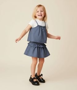 Saia Infantil com Babado e Estampa Risca de Giz - Tam 1 a 6 Anos