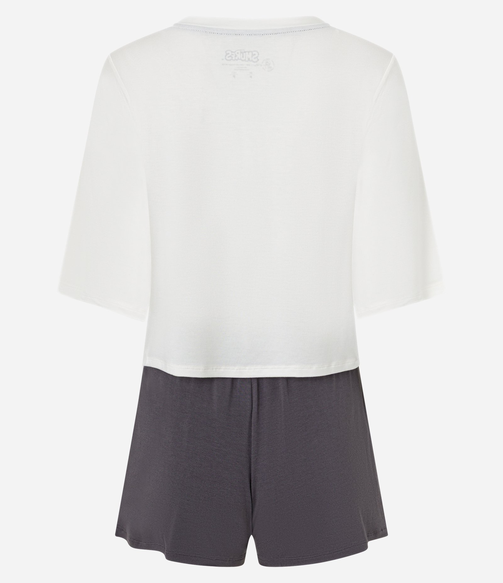 Pijama Short Doll em Viscose com Estampa Casal Smurf Branco/Cinza 5