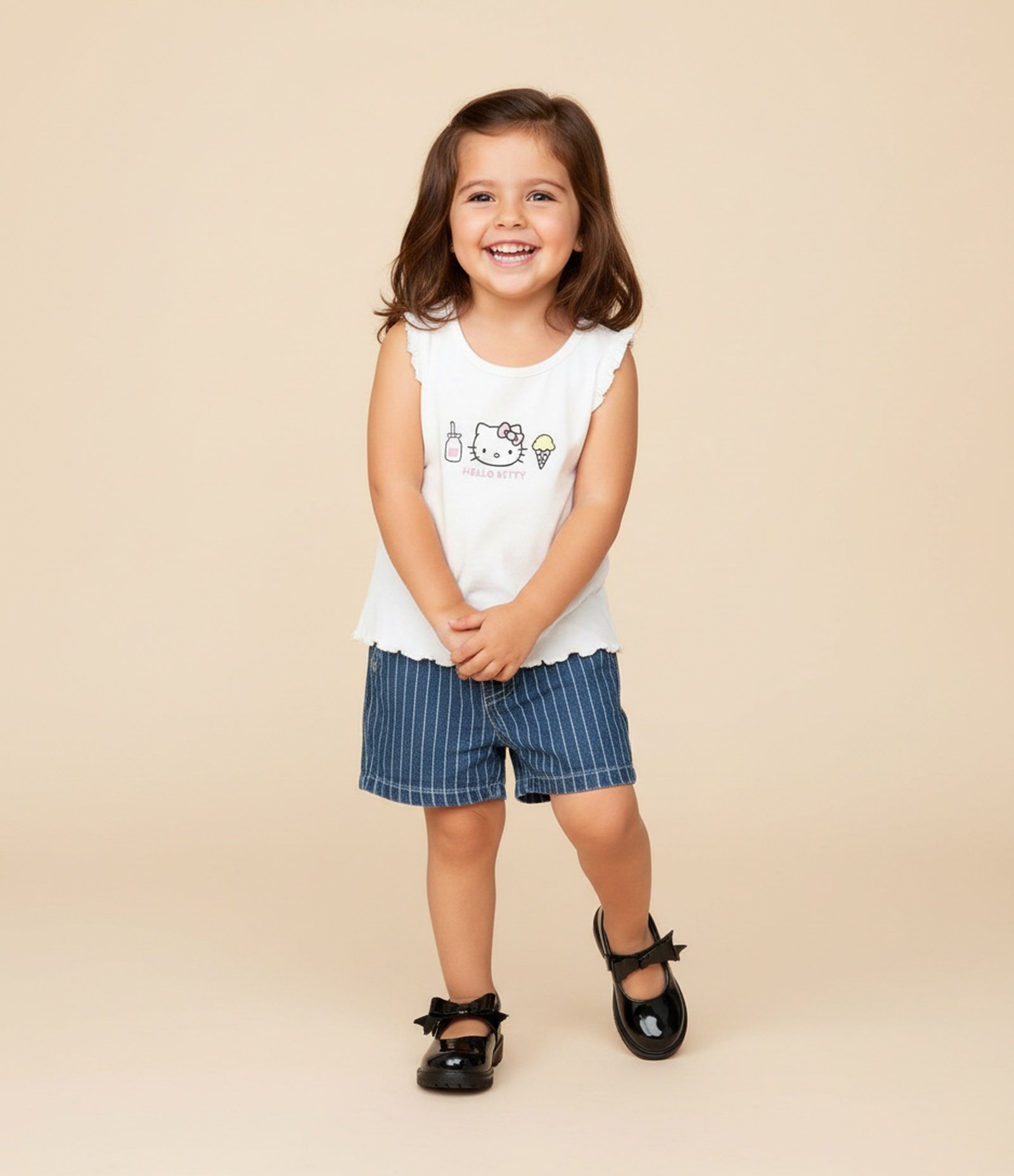 Regata Infantil em Ribana Hello Kitty - Tam 1 a 6 Anos Branco 1