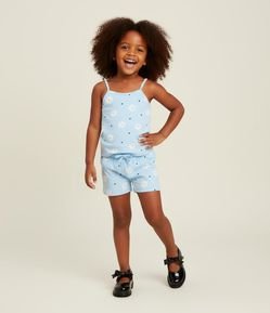 Short Infantil com Estampa de Margaridas e Corações - Tam 1 A 5 Anos