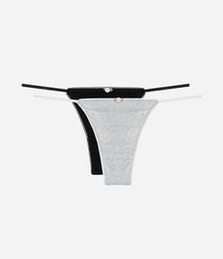 Kit 02 Calcinhas String Fio Duplo Caneladas com Renda e Florzinha