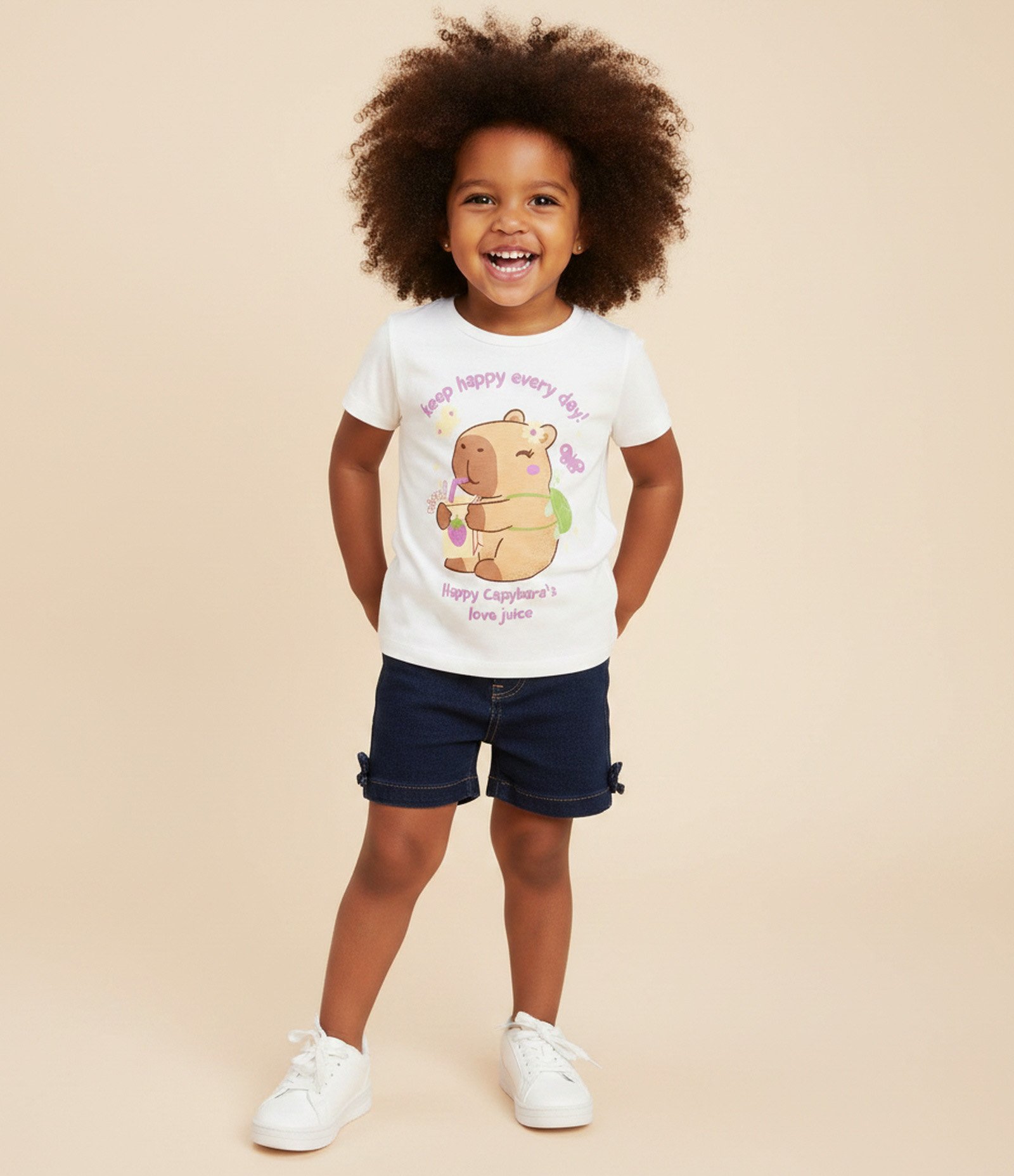 Blusa Infantil com Estampa Capivara - Tam 1 a 6 Anos Branco 1
