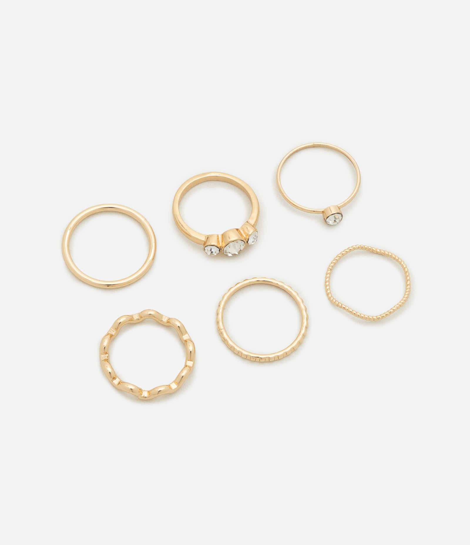 Kit 06 Anéis Metalizados com Modelos Variados Dourado 1
