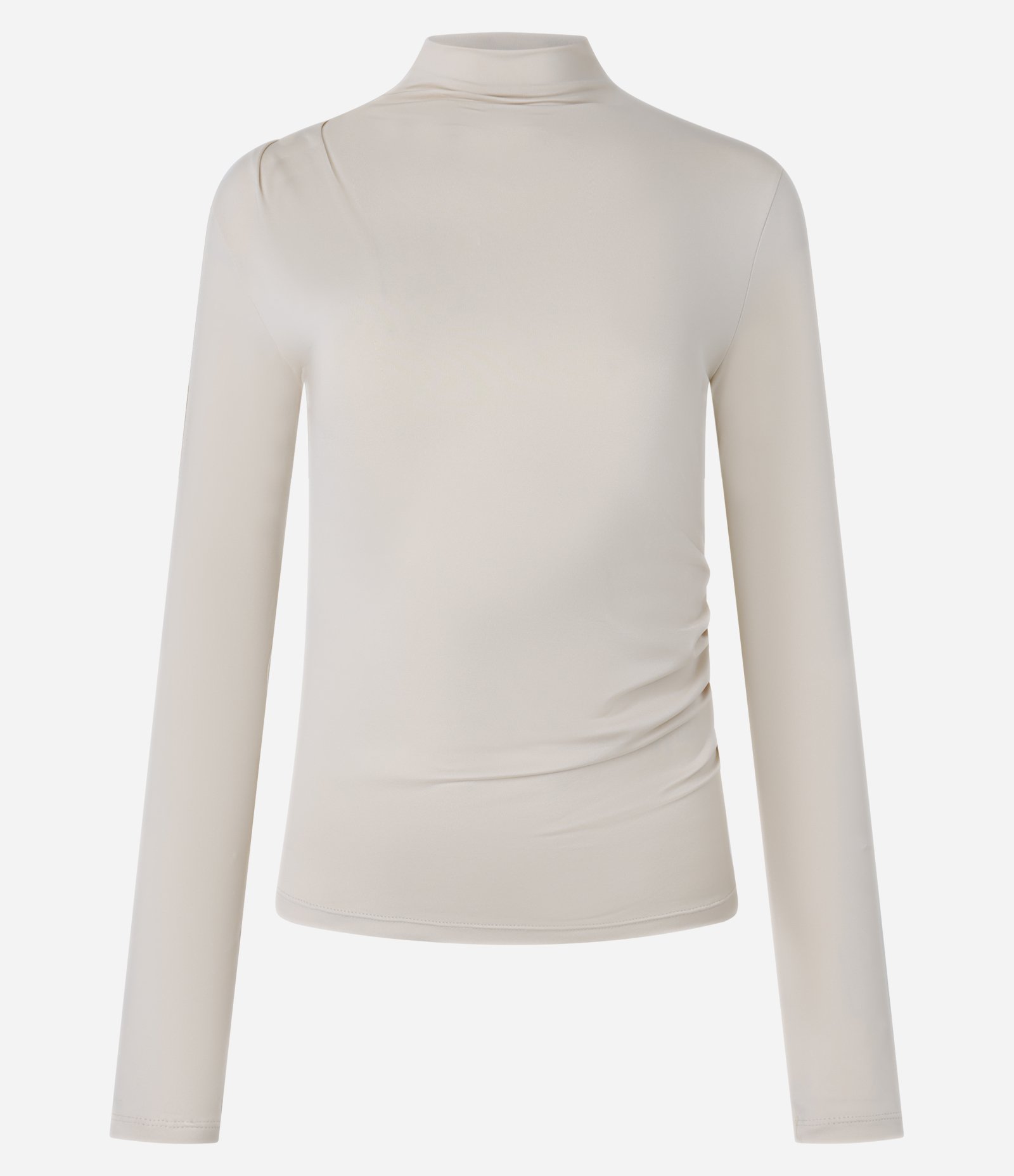 Blusa com Gola Alta e Franzidos Frontais Bege 1