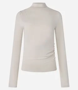 Blusa com Gola Alta e Franzidos Frontais