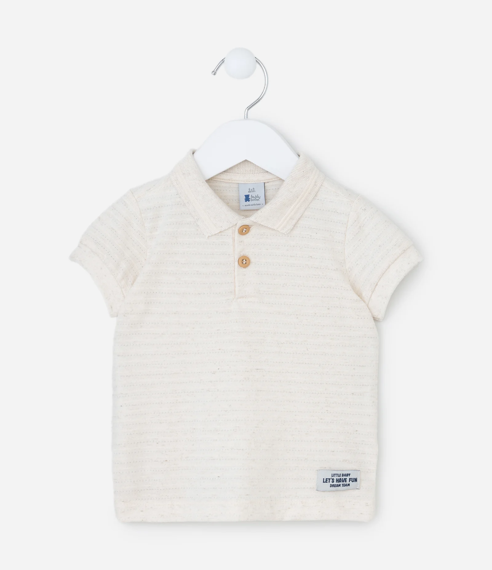 Camiseta Infantil com Gola Polo e Listras - Tam 0 a 18 meses Off White 1