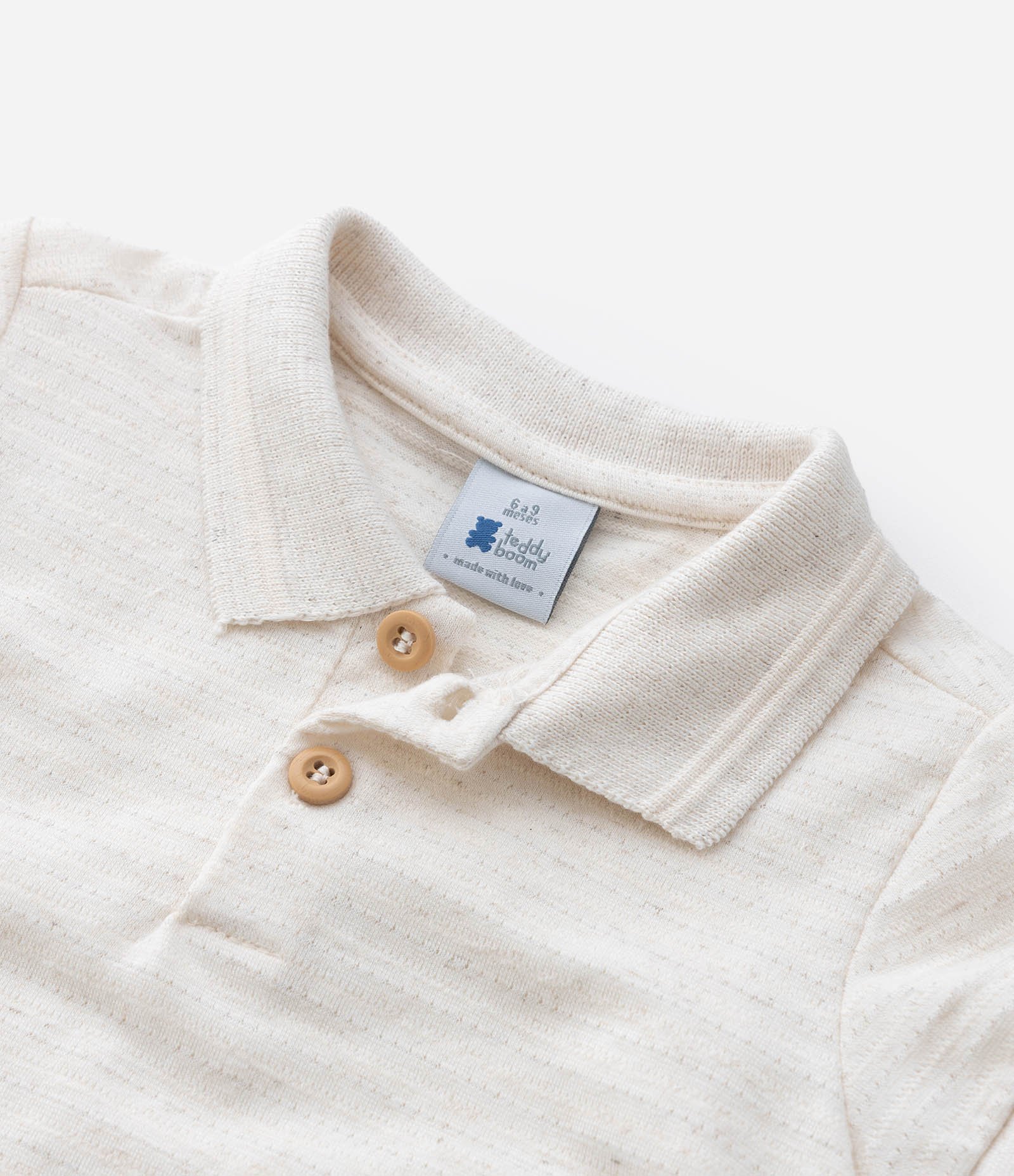Camiseta Infantil com Gola Polo e Listras - Tam 0 a 18 meses Off White 4