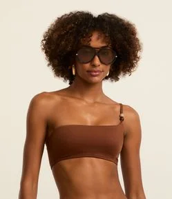 Biquíni Top Ombro Único Microfibra com Aviamento de Madeira