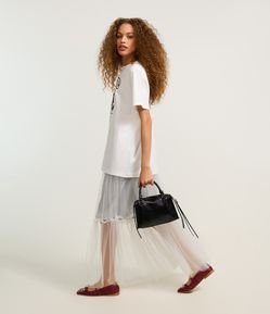 Saia Long Midi em Tule Texturizada com Forro Curto