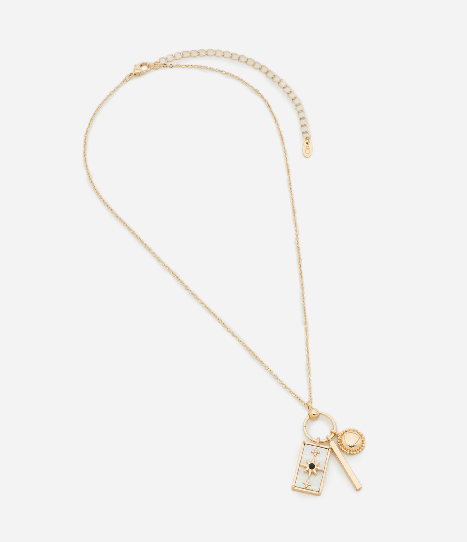 Colar Médio com Pingentes de Madrepérola com Estrela Palito e Esfera Dourado 2