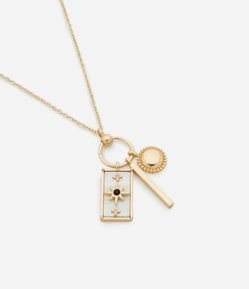 Colar Médio com Pingentes de Madrepérola com Estrela Palito e Esfera