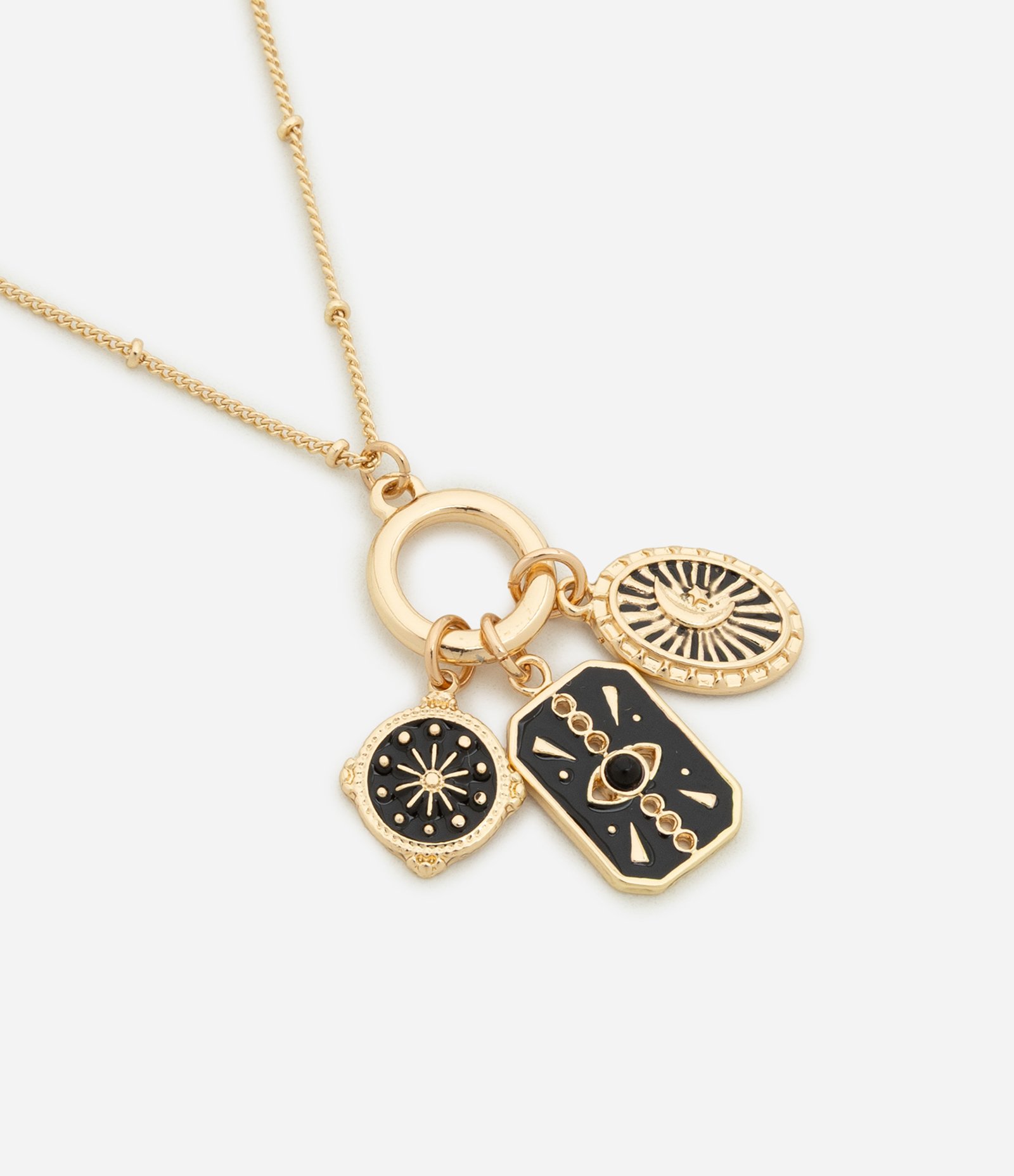 Colar Médio em Metal com Corrente de Bolinhas Pingentes Esmaltados Dourado 1