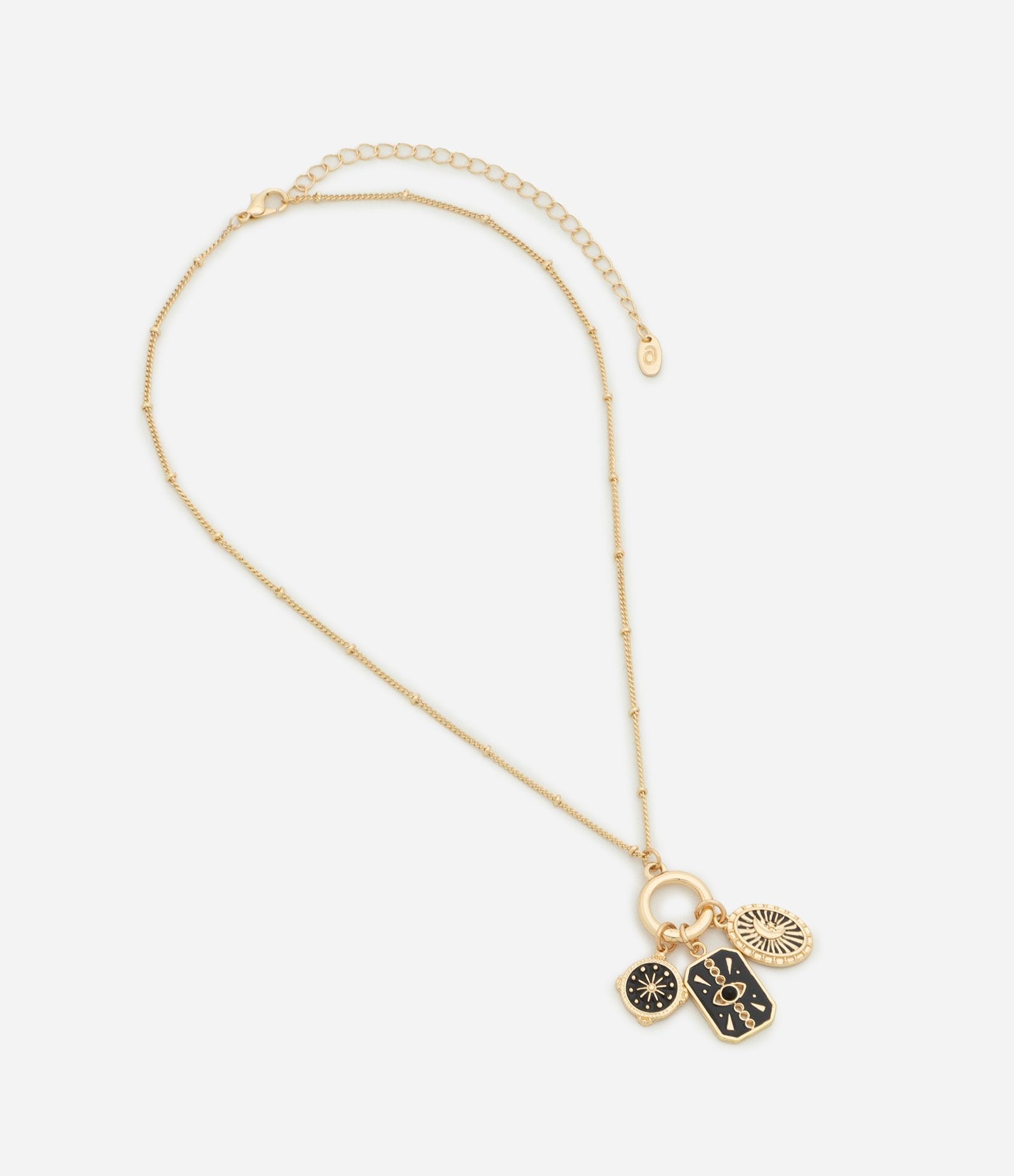 Colar Médio em Metal com Corrente de Bolinhas Pingentes Esmaltados Dourado 2