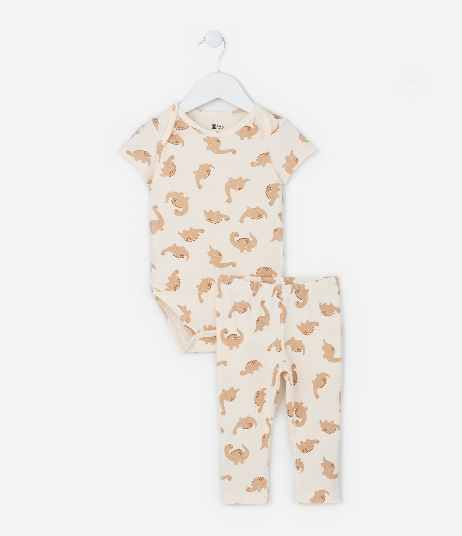 Conjunto Body e Calça em Ribana com Estampa de Dinossauro - Tam RN a 18 Meses Bege 2