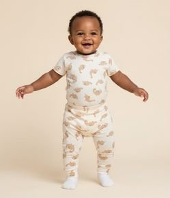 Conjunto Body e Calça em Ribana com Estampa de Dinossauro - Tam RN a 18 Meses
