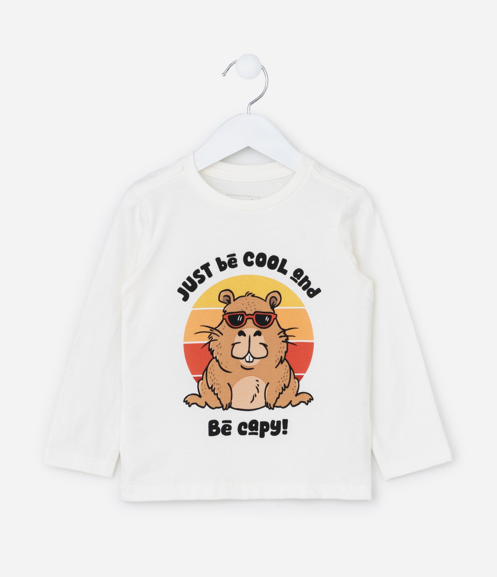 Camiseta Infantil em Algodão Estampa Capivara de Óculos - Tam 1 a 6 anos Branco 1