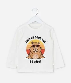 Camiseta Infantil em Algodão Estampa Capivara de Óculos - Tam 1 a 6 anos
