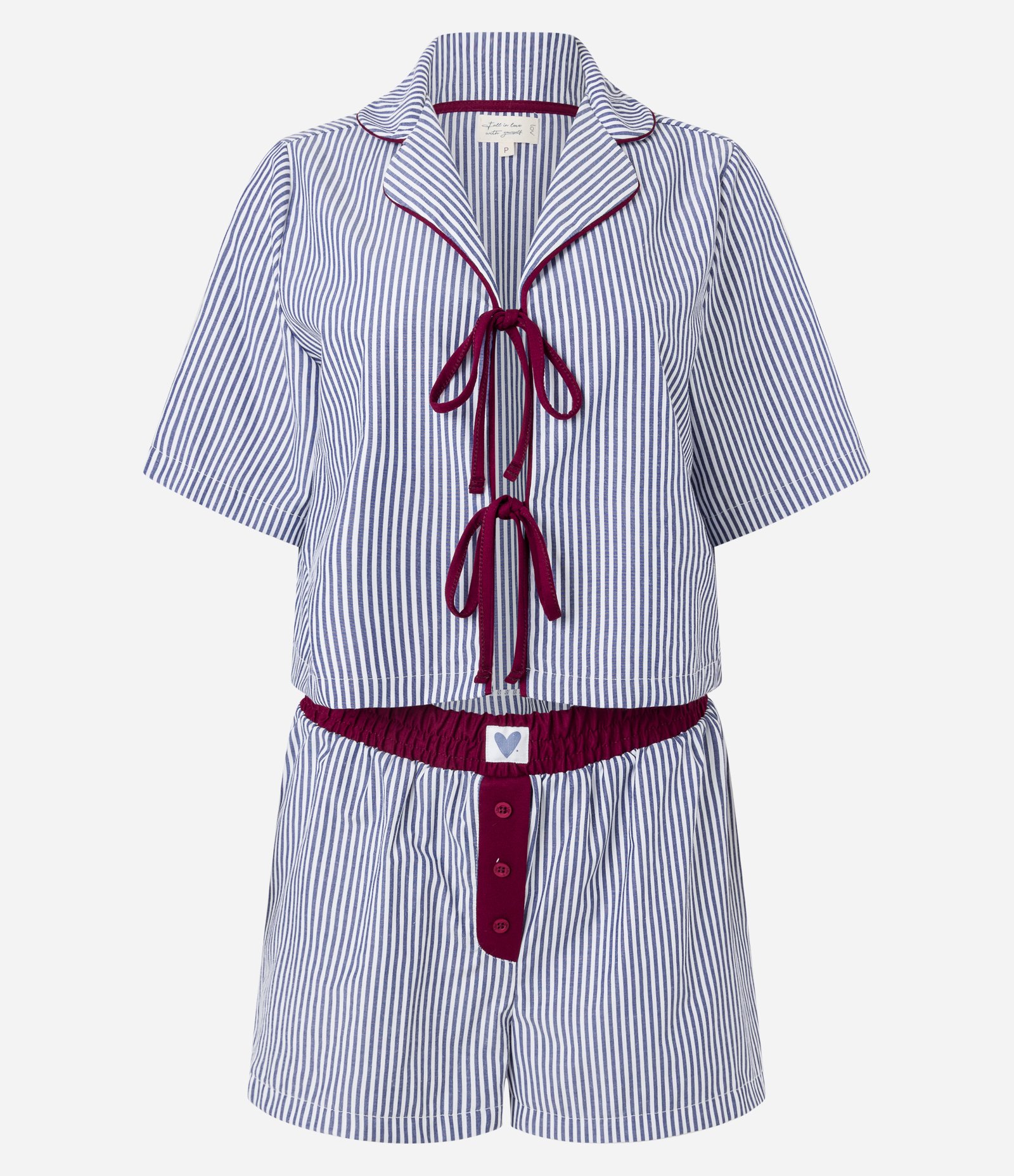 Pijama Short Doll em Chalis Listrado com Amarração e Short Boxer Azul 6