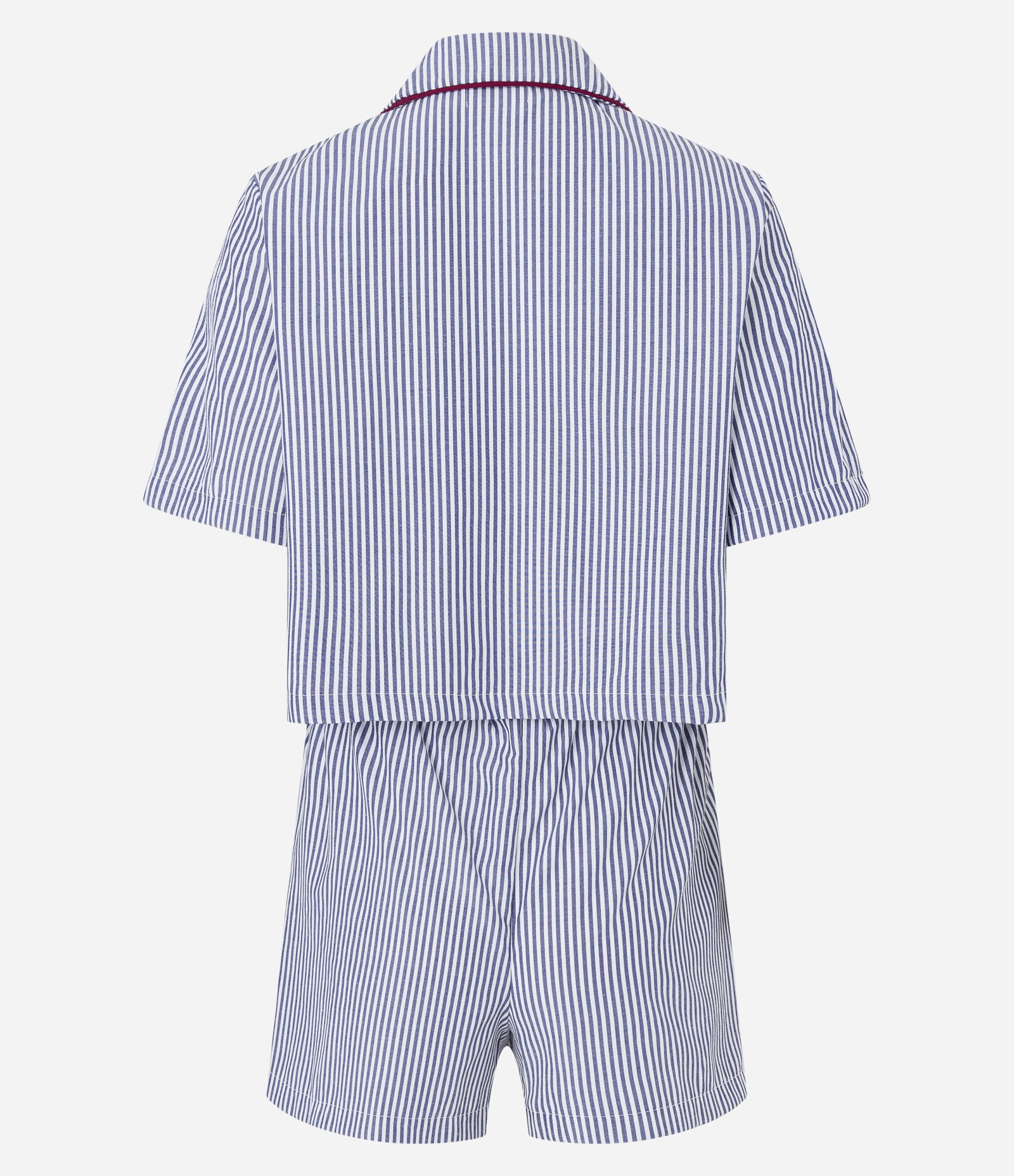 Pijama Short Doll em Chalis Listrado com Amarração e Short Boxer Azul 7