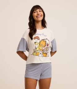 Pijama Short Doll em Viscose com Estampa Garfield e Listras