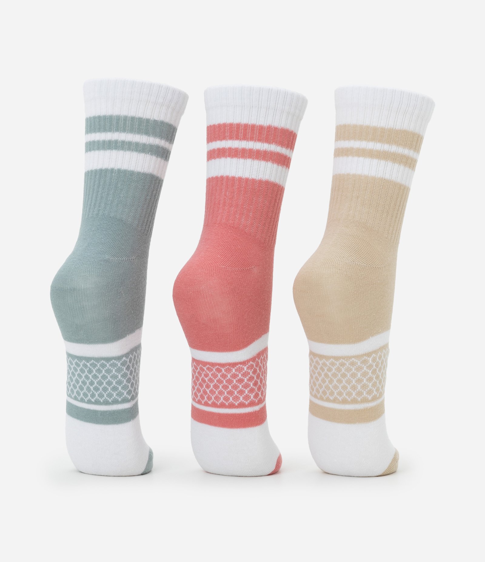 Kit 03 Meias Cano Alto Esportivas em Algodão com ListraS Bege/Verde/Coral 3