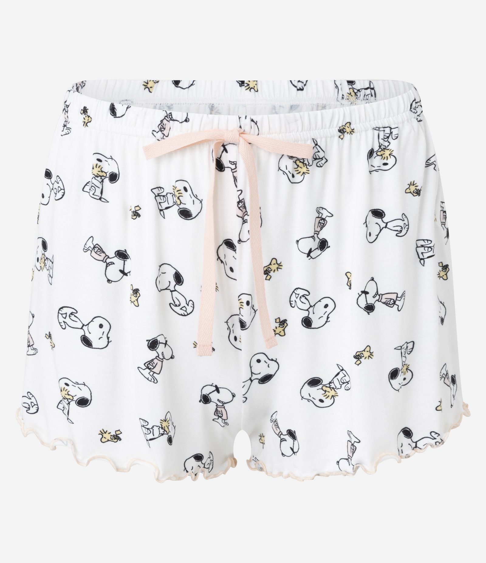 Pijama Short Doll em Ribana com Estampa Snoopy e Alças Finas Preto 7