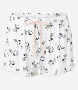 Pijama Short Doll em Ribana com Estampa Snoopy e Alças Finas