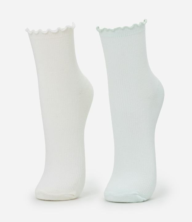 Kit 02 Meias Cano Médio em Algodão Canelado com Picueta