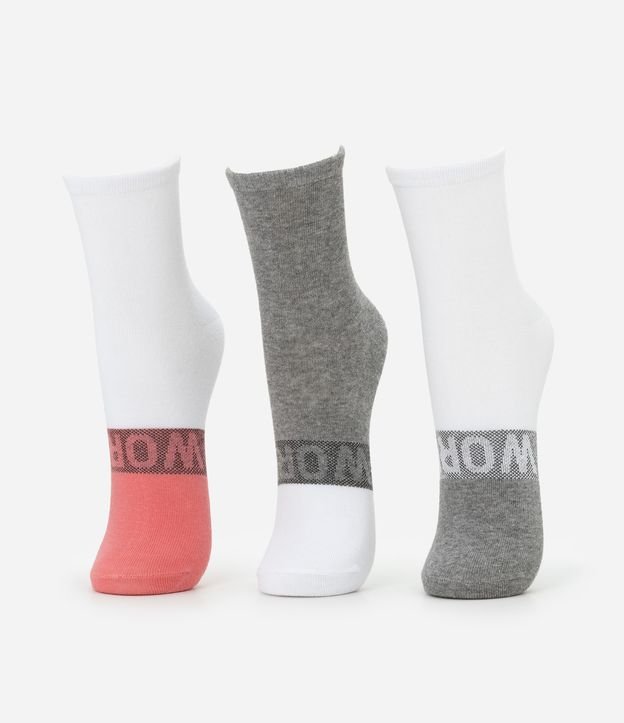 Kit 03 Meias Cano Médio Esportivas em Algodão com Lettering Work Out