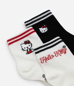 Kit 03 Meias Cano Médio com Bordado Hello Kitty