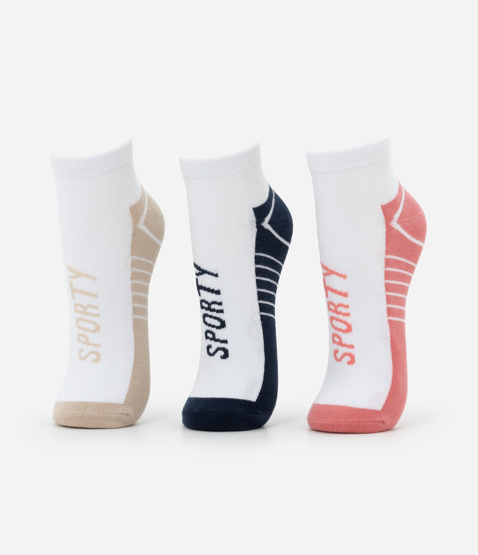 Kit 03 Meias Cano Baixo Esportivas em Algodão com Estampa Sporty Branco 1