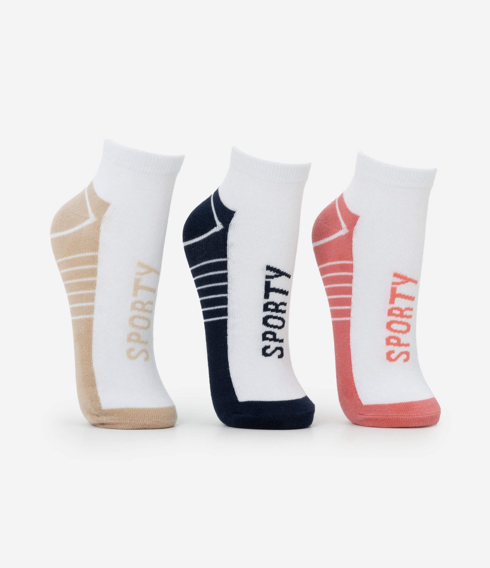 Kit 03 Meias Cano Baixo Esportivas em Algodão com Estampa Sporty Branco 2