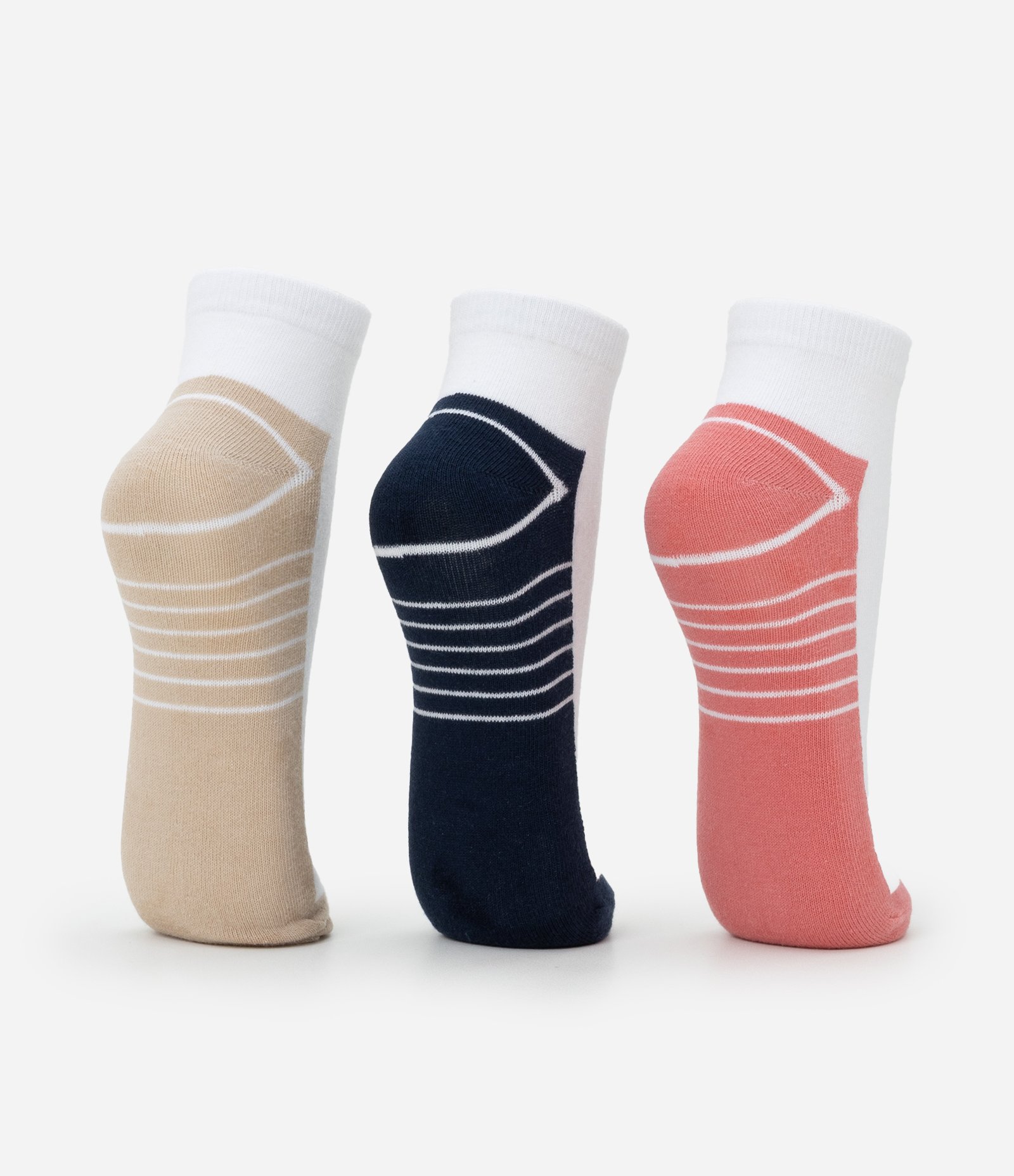 Kit 03 Meias Cano Baixo Esportivas em Algodão com Estampa Sporty Branco 3