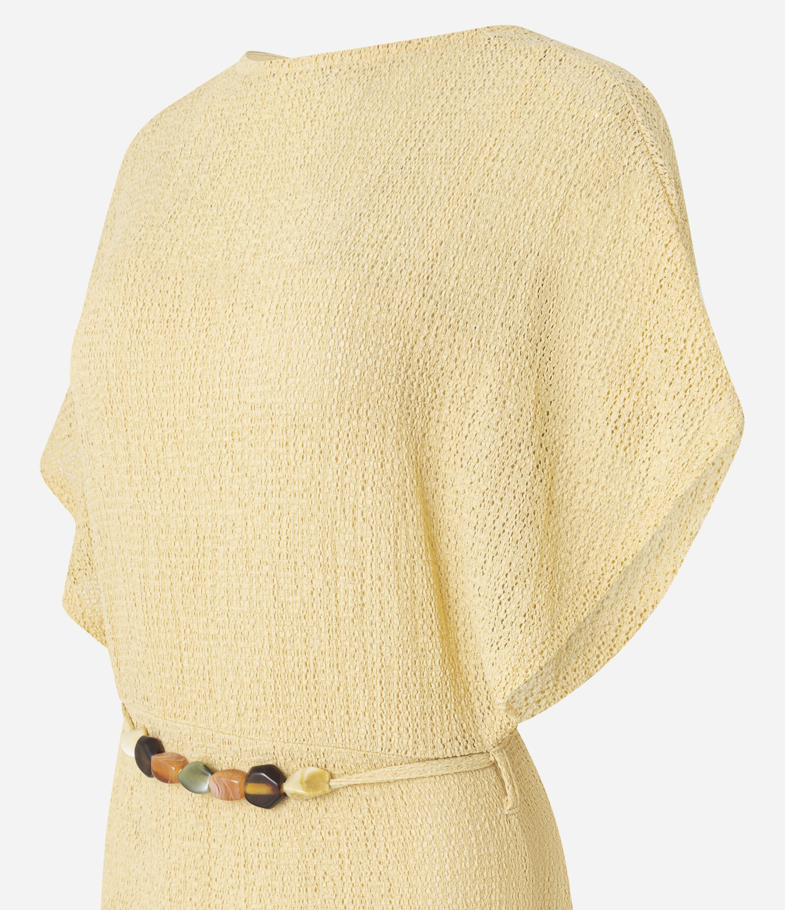 Vestido Midi de Efeito Crochê e Cinto com Pedrarias Amarelo 7