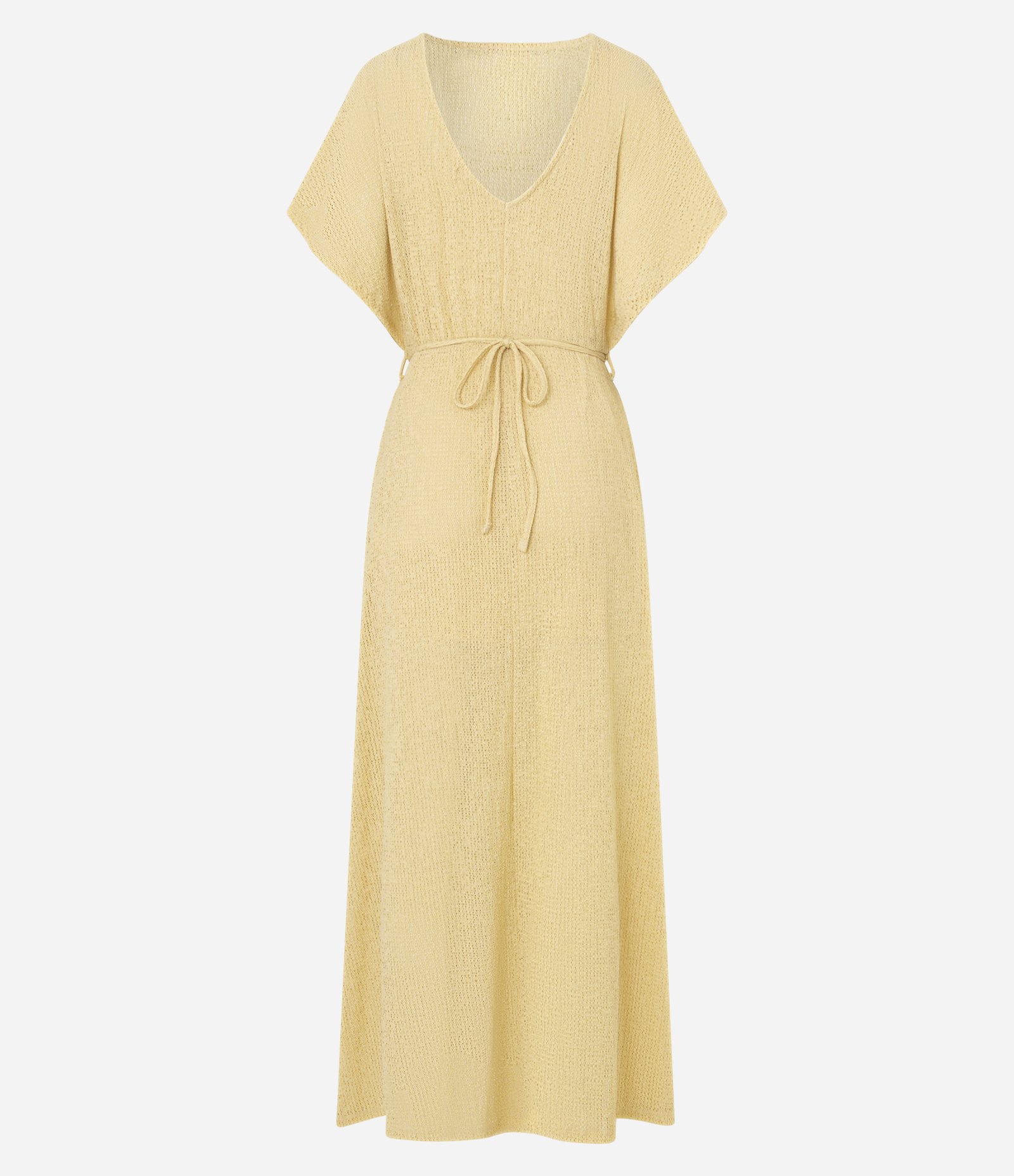 Vestido Midi de Efeito Crochê e Cinto com Pedrarias Amarelo 8