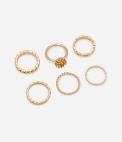 Kit 06 Anéis Delicados em Metal Texturizado