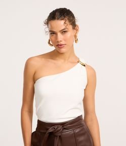 Blusa em Twill com Um Ombro Só e Aviamento em Metal